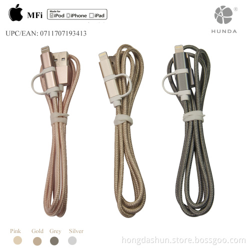 China Supplier Flexible MFI certified 2-in-1 8pin to USB Data Sync Charge Cable